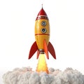 Cartoon Rocket Launch 3D Render isolated on white background Royalty Free Stock Photo