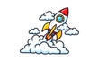 Cartoon Rocket Launching Through Clouds Into Sky Royalty Free Stock Photo