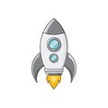 Cartoon Rocket Launching Upwards With Flames And Reflective Windows Against a White Background Royalty Free Stock Photo