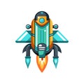 Cartoon Rocket Ship Illustration with Teal and Orange Color Scheme on White Background Royalty Free Stock Photo