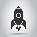 Cartoon rocket space ship icon in flat style. Spaceship vector illustration on white background. Start business concept Royalty Free Stock Photo