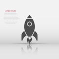 Cartoon rocket space ship icon in flat style. Spaceship vector illustration on white isolated background. Rocket start business Royalty Free Stock Photo