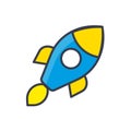 Cartoon rocket space ship take off, isolated vector illustration. Simple flat spaceship icon. Royalty Free Stock Photo