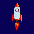 Cartoon rocket space ship take off, vector illustration. Simple retro spaceship icon. Royalty Free Stock Photo