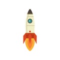 Cartoon rocket space ship take off, isolated vector illustration. Simple retro spaceship icon Royalty Free Stock Photo