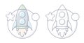Cartoon rocket space ship take off, vector illustration. Royalty Free Stock Photo