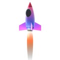 Cartoon rocket spaceship launching isolated on white background, 3d rendering