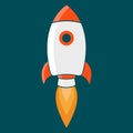 Cartoon rocket spaceship take off, vector illustration. Simple retro spaceship icon.