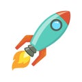 Cartoon rocket spaceship take off, vector illustration. Simple retro spaceship icon. Royalty Free Stock Photo