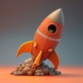 Cartoon rocket takes off, 3d. AI generative