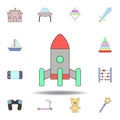 cartoon rocket toy colored icon. set of children toys illustration icons. signs, symbols can be used for web, logo, mobile app, UI Royalty Free Stock Photo