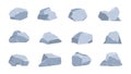 Cartoon rocks. Coal and gray stone, flat isometric 3D boulders and cliff of various shapes. Vector geometric polygonal