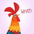 Cartoon rooster with bright feathers on the tail and a red crest. Vector illustration Royalty Free Stock Photo