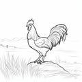 Cartoon Rooster Coloring Page In Coastal Scenery