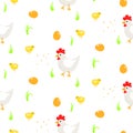 Cartoon rooster country seamless vector pattern.