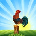 Cartoon Rooster crowing at dawn