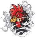 Cartoon Rooster Mascot Ripping out of Background