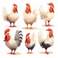 Cartoon roosters set isolated on white background. Vector illustration