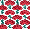 Cartoon Roses, Vector Seamless Pattern