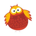 Cartoon round owl with red and orange colored feathers