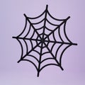 Cartoon round spider web on dark background, 3d render
