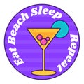 Cartoon Round Sticker Eat Beach Sleep Repeat Royalty Free Stock Photo