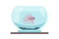 Cartoon round water tank with fish. Cute goldfish swimming in aquarium. Home aquatic pets. Underwater domestic animal in glass