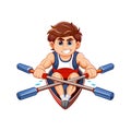 Cartoon rower rowing vigorously with oars in red boat Royalty Free Stock Photo