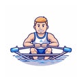 Cartoon Rower in Scull with Oars on Water Royalty Free Stock Photo