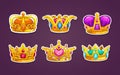 Cartoon royal crown icons set.