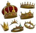Cartoon royal king golden crown vector set