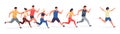 Cartoon runner. People in sport clothes running and jogging, sport athletic men and women on group training. Vector