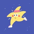Cartoon runner star with sneakers playing sport. Vector illustration