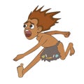 Cartoon running caveman with scared expression