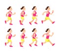 Cartoon running girl animation. Athletic young woman character run or fast walk. Animated motion sport walking vector Royalty Free Stock Photo