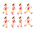 Cartoon running girl animation. Athletic young woman character run or fast walk. Animated motion sport walking vector illustration Royalty Free Stock Photo
