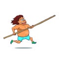 Cartoon running pole vaulter character. Vector