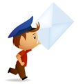 Cartoon running postman with letter in hand