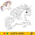 Cartoon running unicorn with rainbow mane and tail coloring Royalty Free Stock Photo