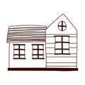 Cartoon rural house rustic isolated design white background line style