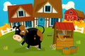 Cartoon rural scene with farm animal cow Royalty Free Stock Photo