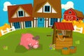 Cartoon rural scene with farm animal pig