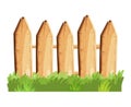 Cartoon rural wooden fence in green grass vector illustration