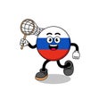 Cartoon of russia flag catching a butterfly