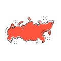 Cartoon Russia map icon in comic style. Russian Federation illus