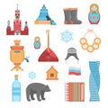 Cartoon Russian Traditional Items Icon Set. Vector