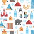 Cartoon Russian Traditional Items Seamless Pattern Background. Vector