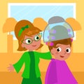 Cartoon 60s hairdresser and woman