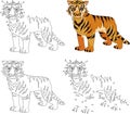 Cartoon saber-toothed tiger. Coloring book and dot to dot game f