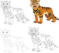 Cartoon saber-toothed tiger. Vector illustration. Dot to dot game for kids